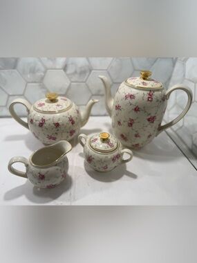 Vintage Bavaria Schumann Arzberg CoffeePot Teapot Sugar Bowl Creamer Bridal Rose